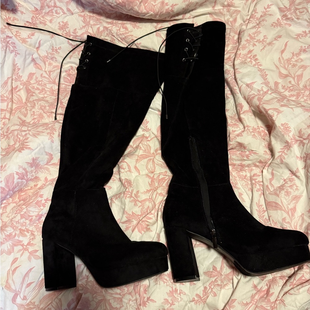 Torrid Black Over the Knee Lace-Up Boots